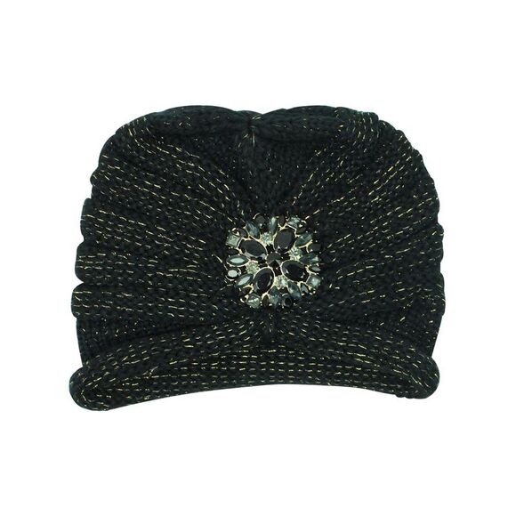 Knit Turban With Beaded Broach - Picture 8 of 8